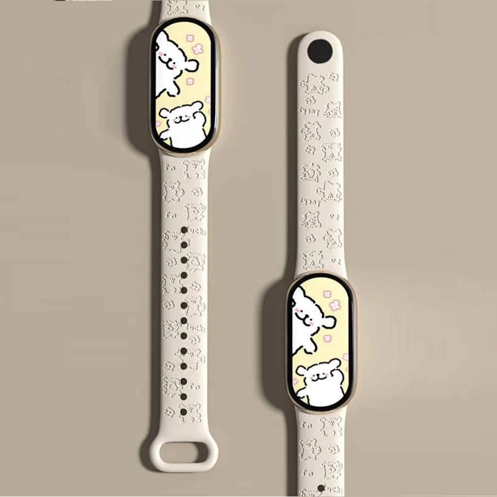 Силіконовий ремінець для Xiaomi Mi Band 8/9 з лазерним гравіюванням "Медведик" (Молочний)