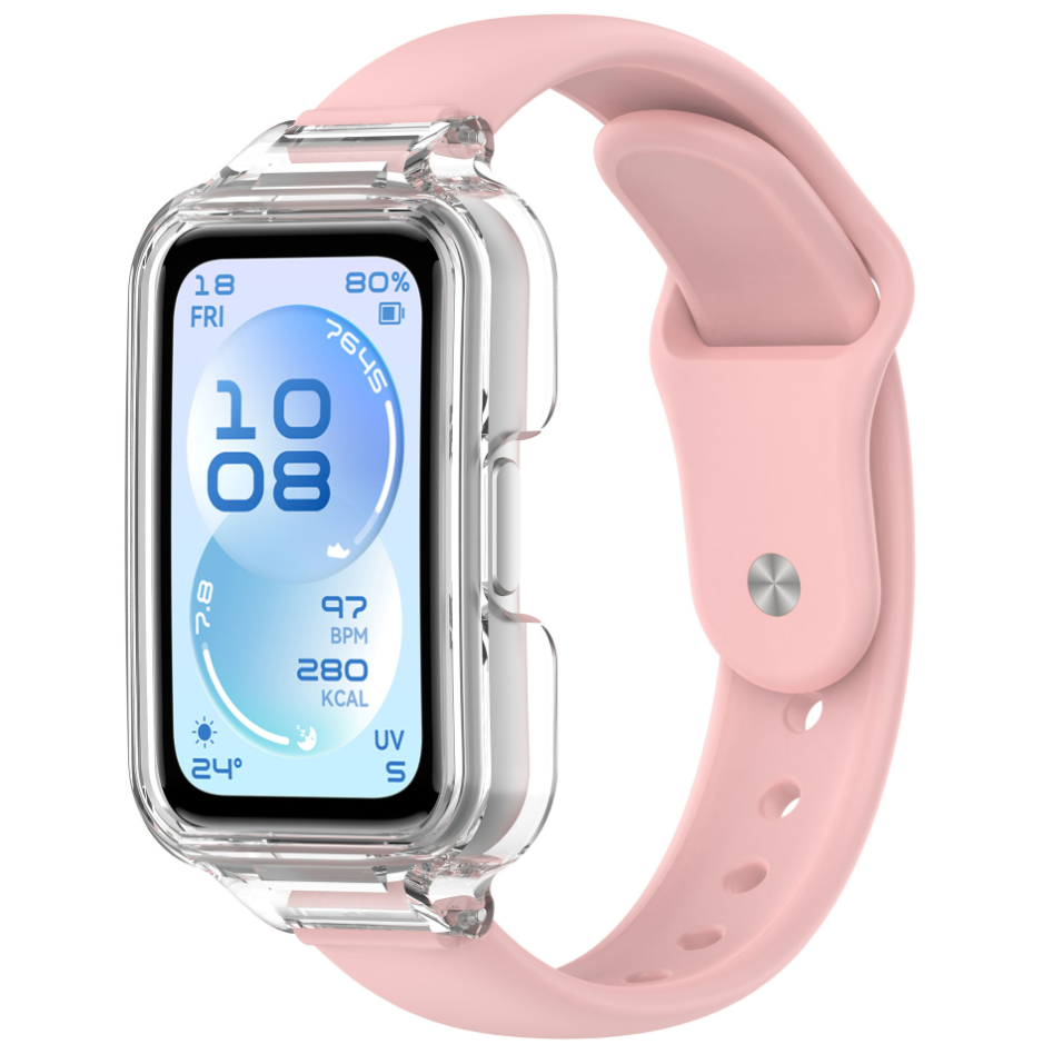 Ремінець для Huawei Band 8 / 9 / 10 з прозорим захисним бампером, силіконовий спортивний браслет (pink)