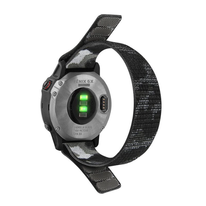 Нейлоновий ремінець на липучці для Garmin Fenix 7/7X/6X/5X/6/5 22ММ.  (Чорно-сірий камуфляж)