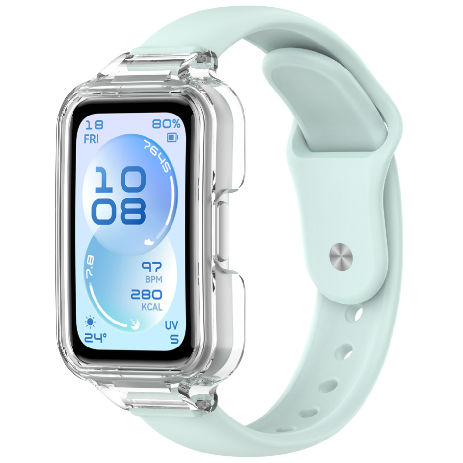 Ремінець для Huawei Band 8 / 9 / 10 з прозорим захисним бампером, силіконовий спортивний браслет (mint)