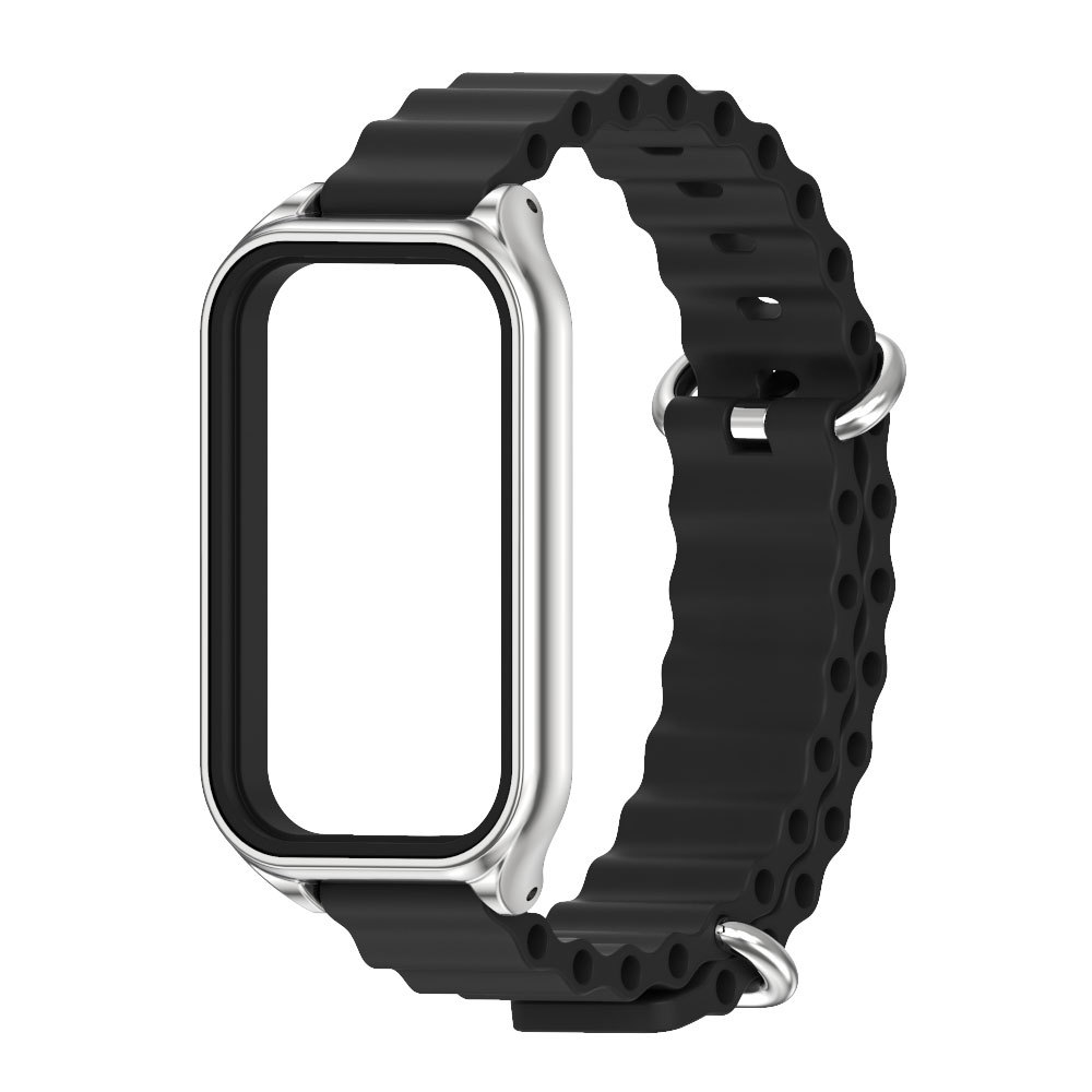 Силіконовий ремінець Ocean з алюмінієвою рамкою для Mi Band 9 Active / Redmi Band 3 (Чорний+срібло)