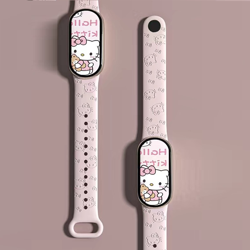 Силіконовий ремінець для Xiaomi Mi Band 8/9 з лазерним гравіюванням HELLO Kitty (Рожевий)
