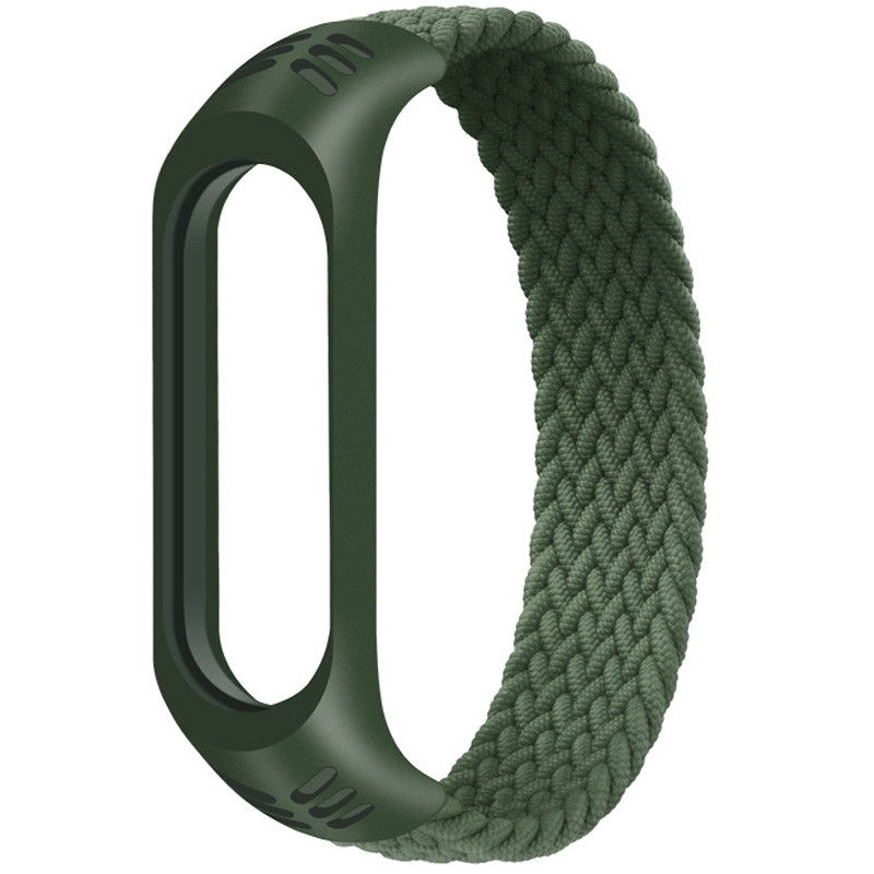 Тканинний монобраслет Braided Solo Loop для Xiaomi Mi Band 3 | 4 | 5 | 6 (Розмір M - 170 мм), Чорний (Зеленый)