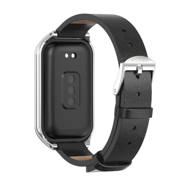 Ремінець із екошкіри MiJobs для Redmi Smart Band 3 / Mi Band 9 Active (Чорний+срібний)