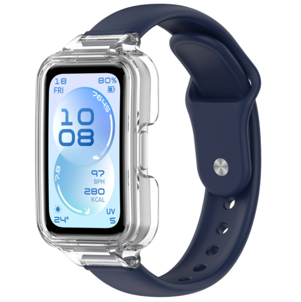 Ремінець для Huawei Band 8 / 9 / 10 з прозорим захисним бампером, силіконовий спортивний браслет (dark blue)