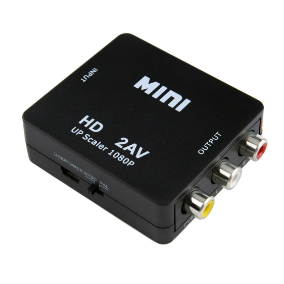 Конвертер HDMI в AV (RCA) Full HD 1080p Mini, адаптер HDMI → тюльпани, NTSC/PAL, з USB живленням (чорний)