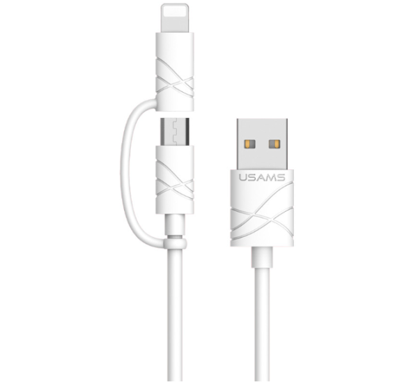 Кабель Usams US-SJ077 2in1 U-Gee USB to Micro USB + Lightning (1м) White (<>)