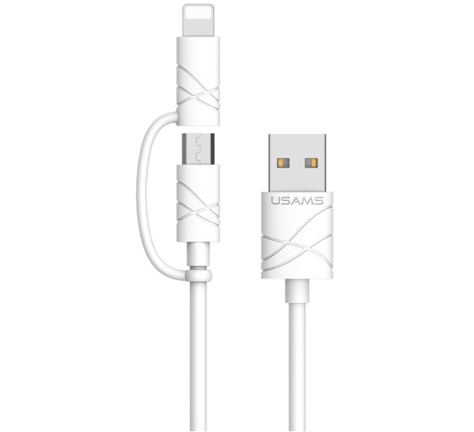 Кабель Usams US-SJ077 2in1 U-Gee USB to Micro USB + Lightning (1м) White (<>)