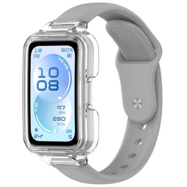 Ремінець для Huawei Band 8 / 9 / 10 з прозорим захисним бампером, силіконовий спортивний браслет (grey)