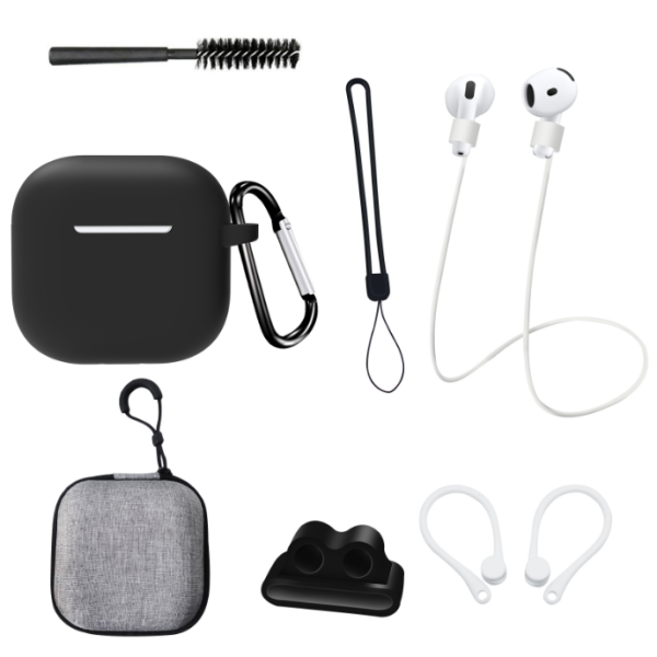 Чохол для AirPods 4 із комплектом аксесуарів 7в1 (Чорний)