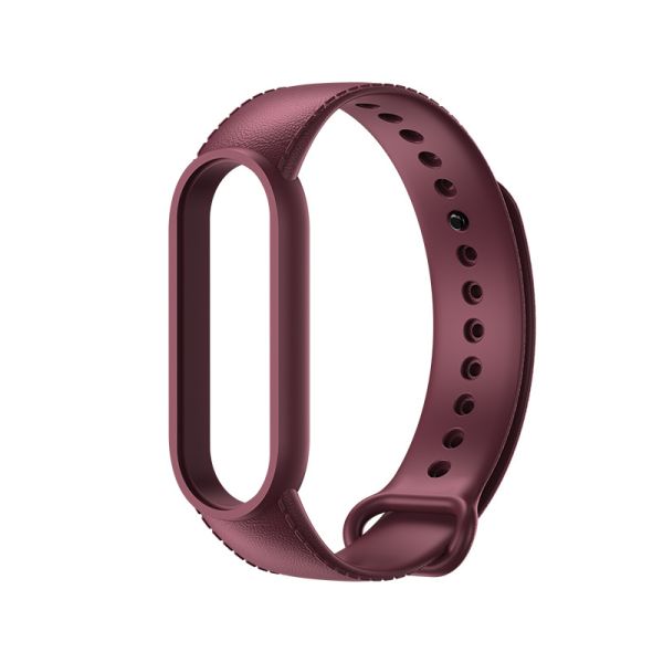 Силіконовий ремінець з імітацією шкіри для Mi Band 5 | 6 , Салатовий (Бордовый)