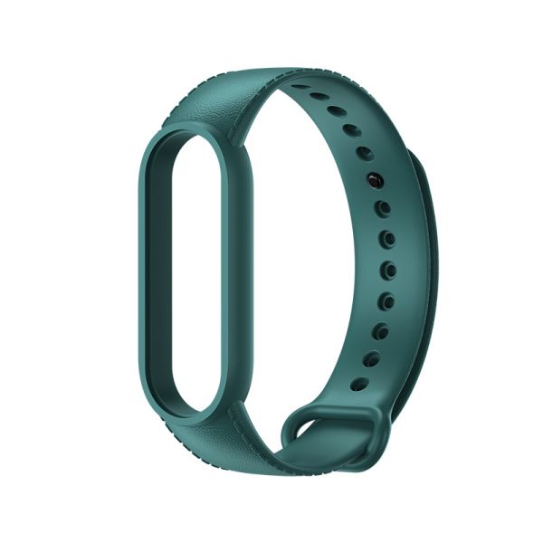 Силиконовый ремешок с имитацией кожи для Mi Band 3 | 4, Салатовый (Темно-Зеленый)