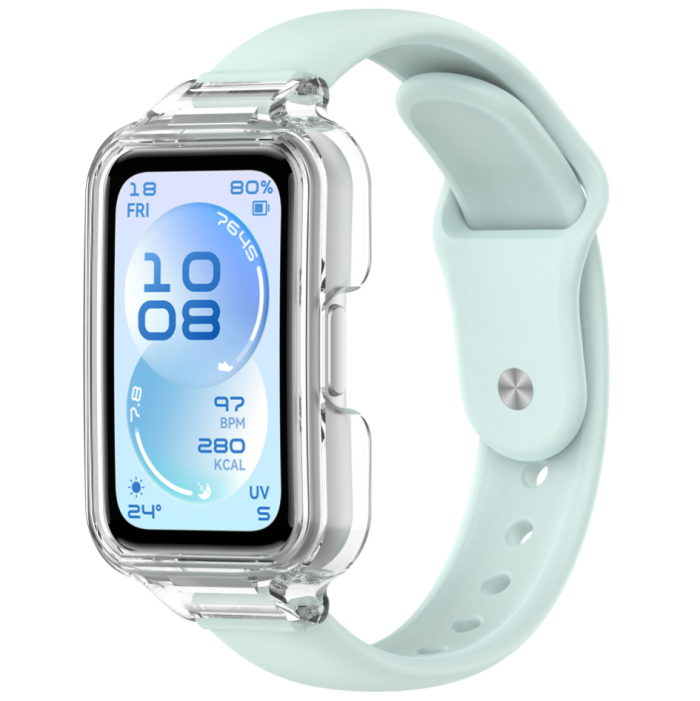 Ремінець для Huawei Band 8 / 9 / 10 з прозорим захисним бампером, силіконовий спортивний браслет (mint)