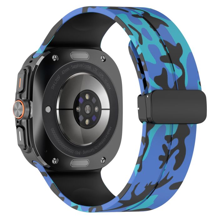 Камуфляжний силіконовий ремінець з магнітною пряжкою для Samsung Galaxy Watch7 Ultra 47 мм (синій)