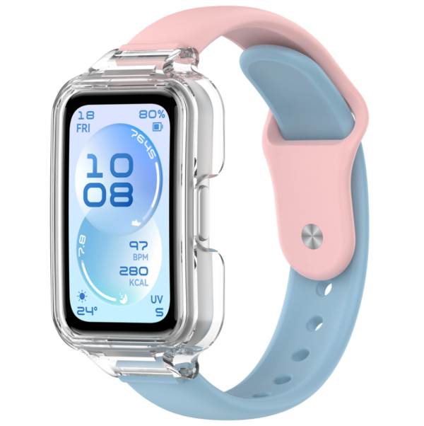 Ремінець для Huawei Band 8 / 9 / 10 з прозорим захисним бампером, силіконовий спортивний браслет (pink+blue)