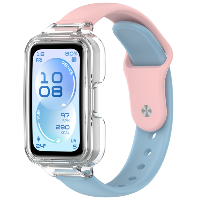 Ремінець для Huawei Band 8 / 9 / 10 з прозорим захисним бампером, силіконовий спортивний браслет (pink+blue)