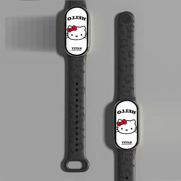 Силіконовий ремінець для Xiaomi Mi Band 8/9 з лазерним гравіюванням HELLO Kitty (Чорний)