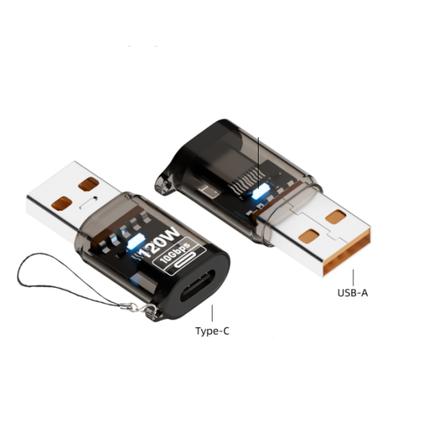 Перехідник USB-A на Type-C 3.2 Gen2 10Gbps 120W адаптер A → C (чорний)
