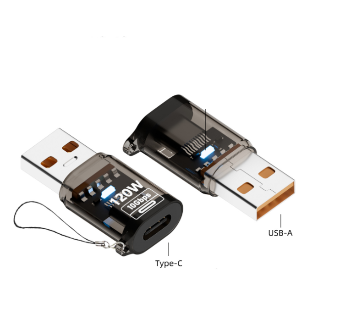 Перехідник USB-A на Type-C 3.2 Gen2 10Gbps 120W адаптер A → C (чорний)