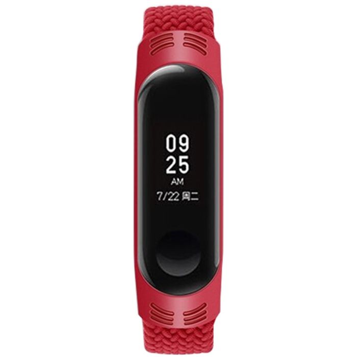 Тканинний монобраслет Braided Solo Loop для Xiaomi Mi Band 3 | 4 | 5 | 6 (Розмір M - 170 мм), Чорний (Червоний)