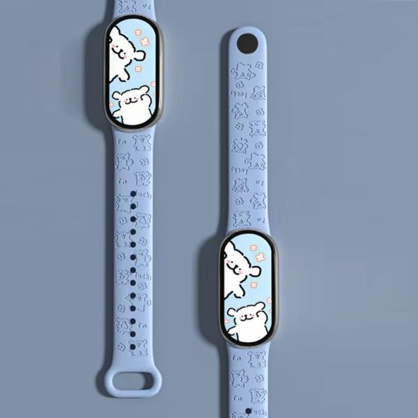 Силіконовий ремінець для Xiaomi Mi Band 8/9 з лазерним гравіюванням "Медведик" (Блактиний)